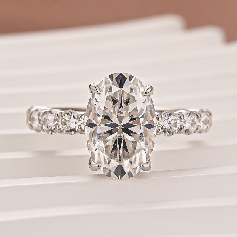 Moissanite 4.0Ct Oval Cut Hidden Halo Engagement Ring