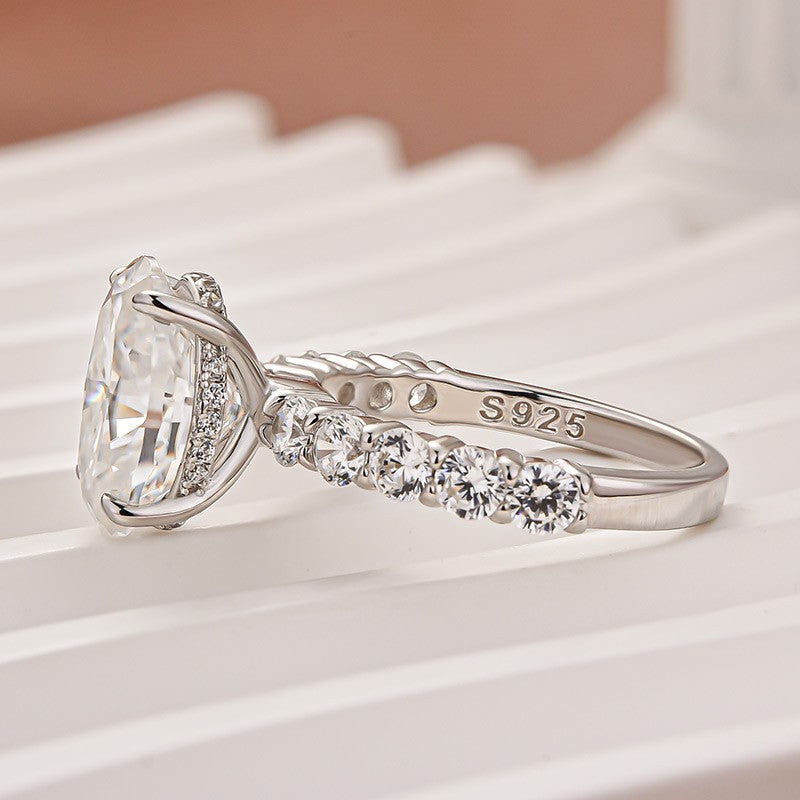 Moissanite 4.0Ct Oval Cut Hidden Halo Engagement Ring