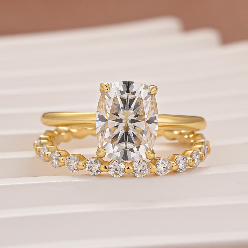 Moissanite 4.0 Ct Solitaire Cushion Cut Yellow Gold Wedding Set