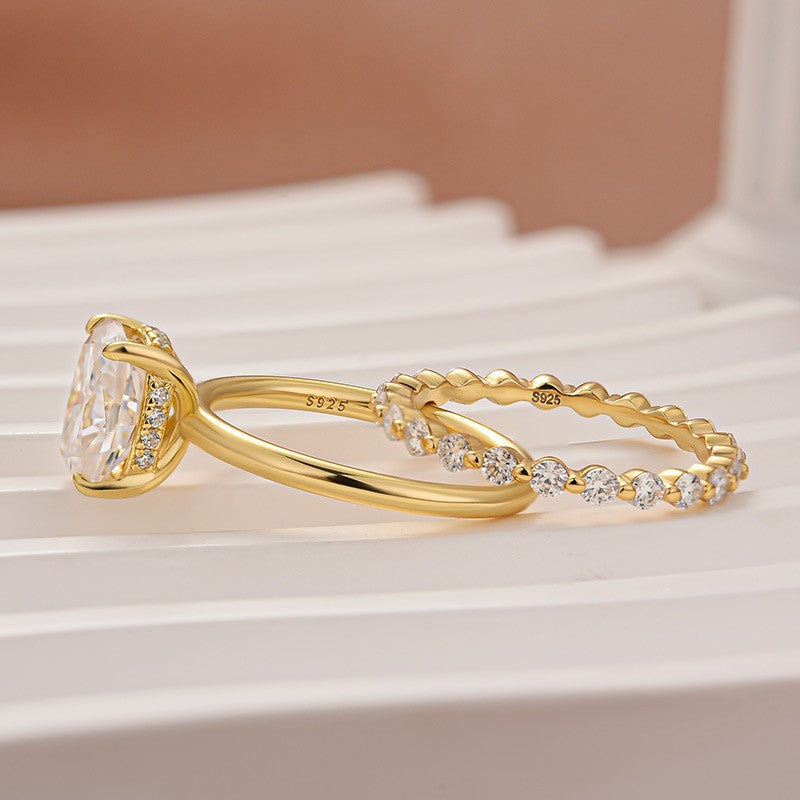 Moissanite 4.0 Ct Solitaire Cushion Cut Yellow Gold Wedding Set