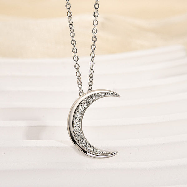 Louily Moissanite Lovely Moon Pendant Necklace