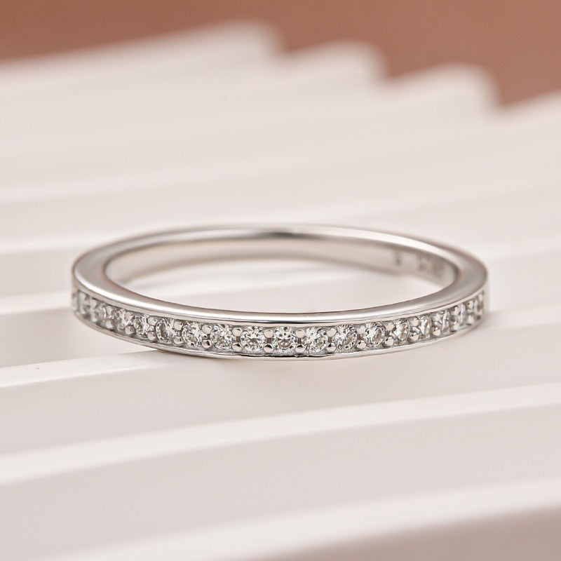 Moissanite 0.5Ct Channel Set Round Cut Wedding Ring In 925 Sterling Silver