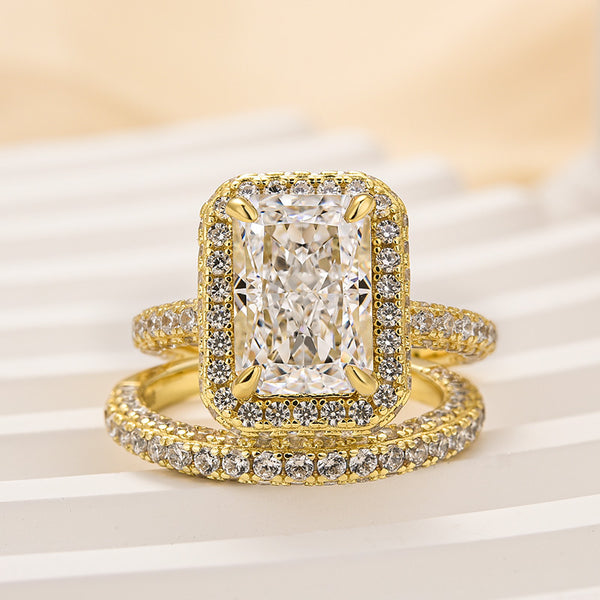 Louily Luxury Halo Radiant Cut Wedding Ring Set