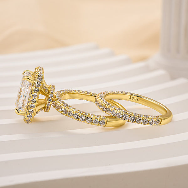 Louily Luxury Halo Radiant Cut Wedding Ring Set