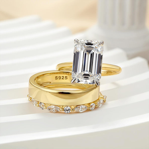 Louily Emerald Cut 3PC Wedding Ring Set