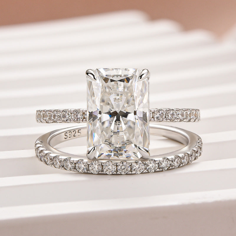 S925 3.5 Carat Radiant Cut Wedding Ring Set In Sterling Silver Holiday Ring Gift For Women