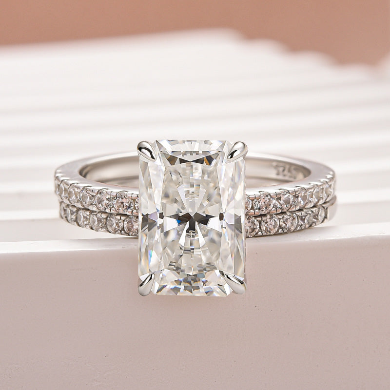 Louily Moissanite 3.5 Carat Radiant Cut Wedding Ring Set - louilyjewelry