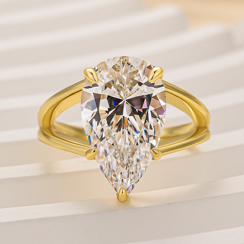 Louily Yellow Gold Split Shank Pear Cut Engagement Ring In Sterling Silver - louilyjewelry