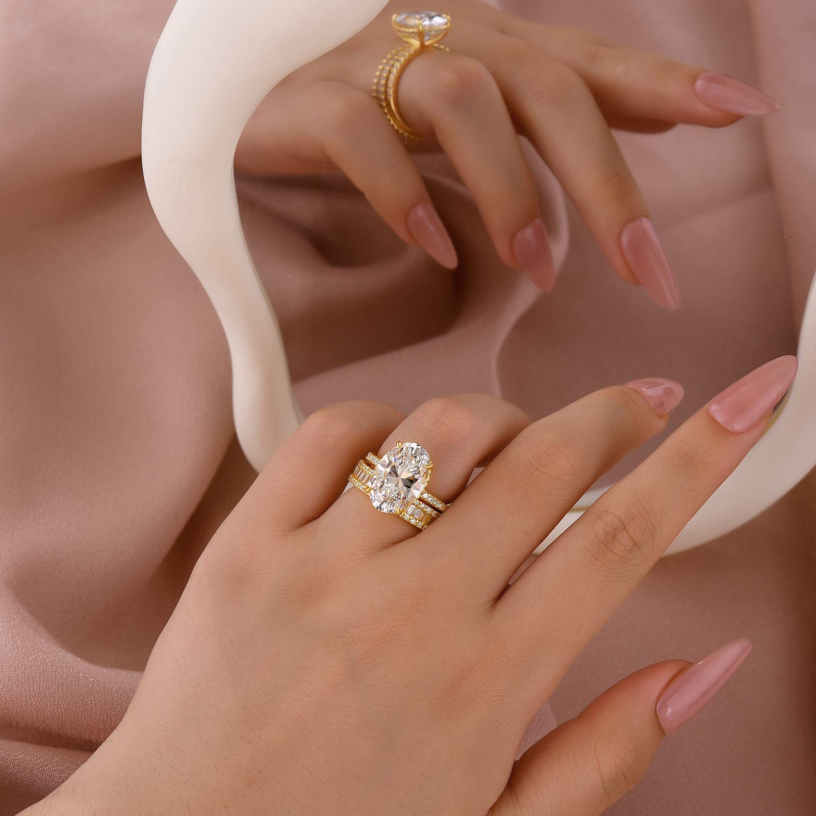 6.0Ct Oval Cut Wedding Ring Set Travel Ring With Emerald Cut Wedding Band