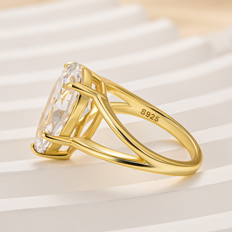 Louily Yellow Gold Split Shank Pear Cut Engagement Ring In Sterling Silver - louilyjewelry