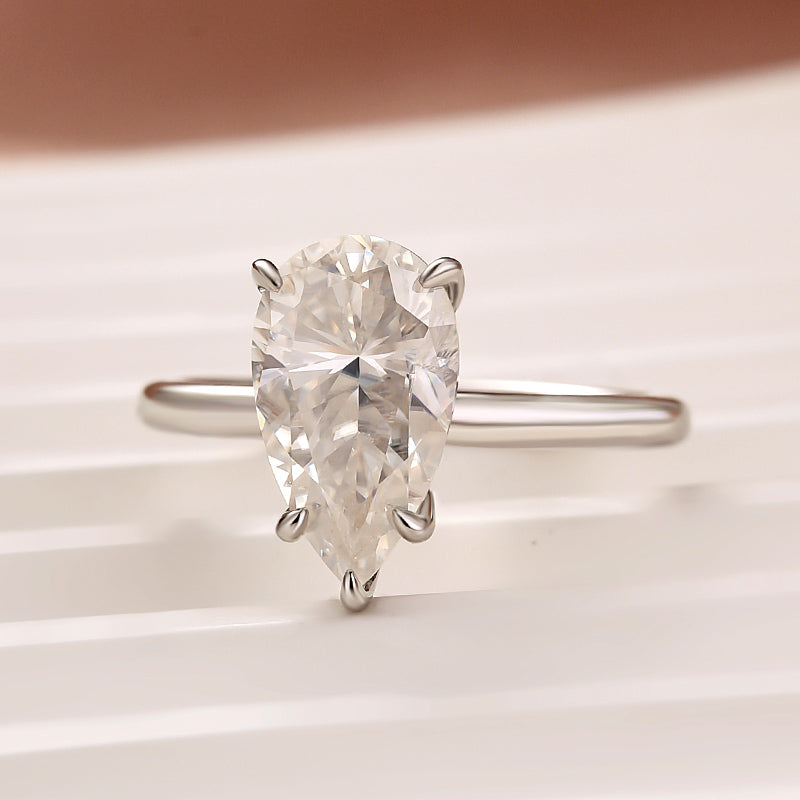 Louily Moissanite 2.5~ 4.0 Ct Pear Cut Engagement Ring For Women