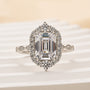 Louily Vintage Halo Emerald Cut Engagement Ring In Sterling Silver - louilyjewelry