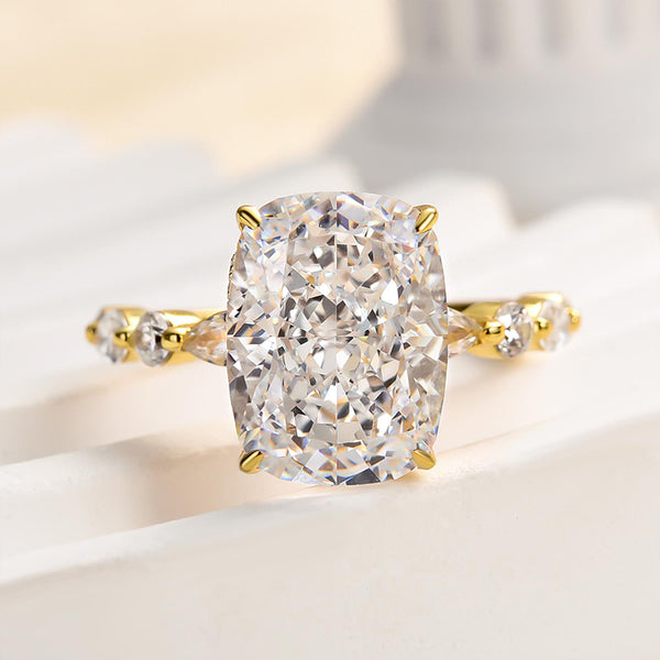 Louily Honorable Yellow Gold Crushed Ice Cushion Cut Engagement Ring