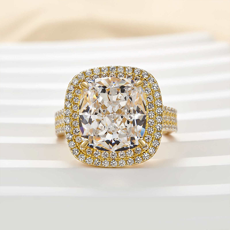 Louily Luxury Double Halo Three Shank Cushion Cut Engagement Ring - louilyjewelry