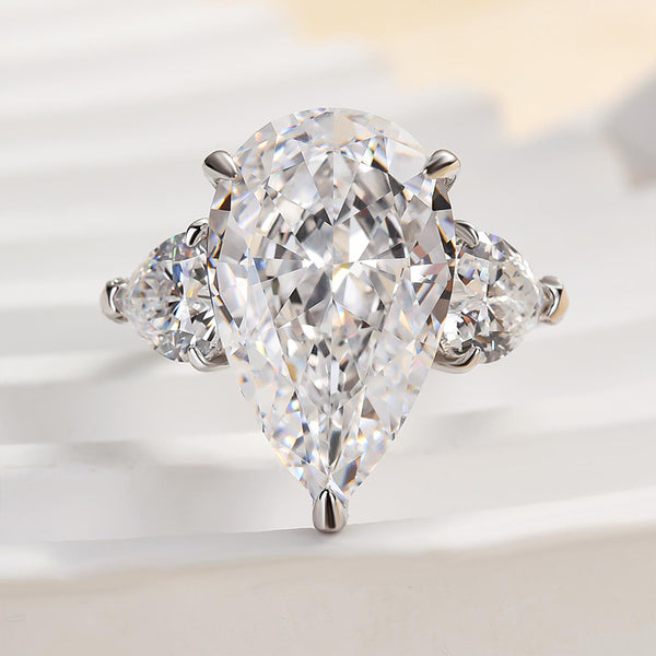 Louily Stunning Pear Cut Three Stone Engagement Ring