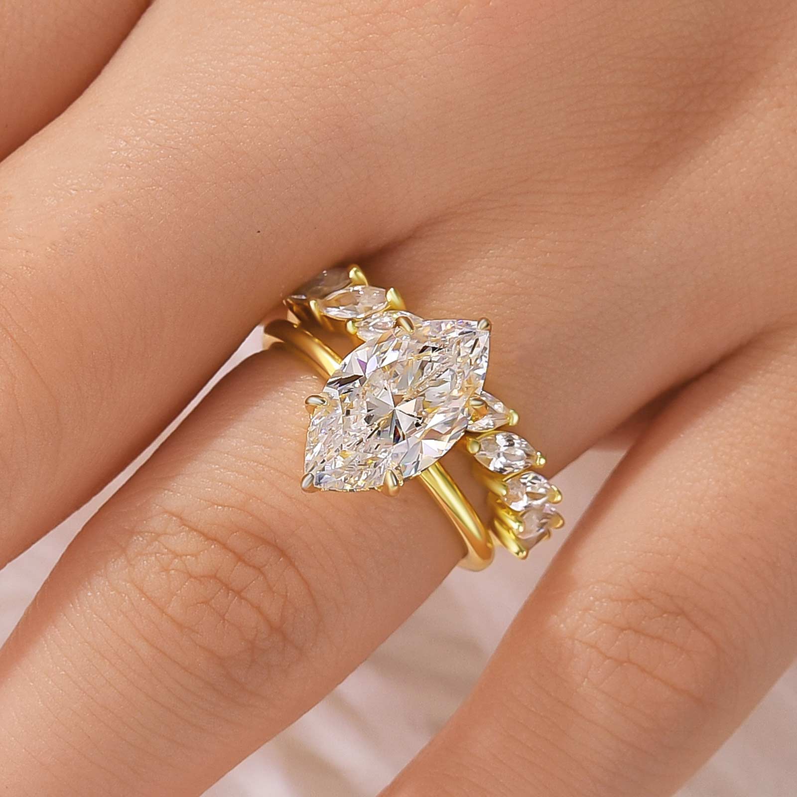 4.0 Ct Simulated Diamond Marquise Cut Wedding Ring For Travel With Eternity Wedding Band