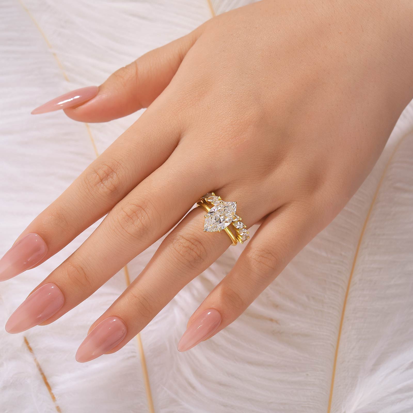 4.0 Ct Simulated Diamond Marquise Cut Wedding Ring For Travel With Eternity Wedding Band