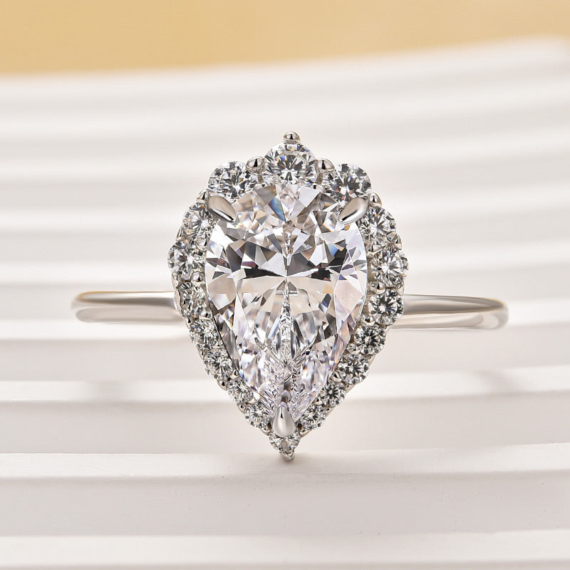 Louily Vintage Halo Pear Cut Engagement Ring - louilyjewelry