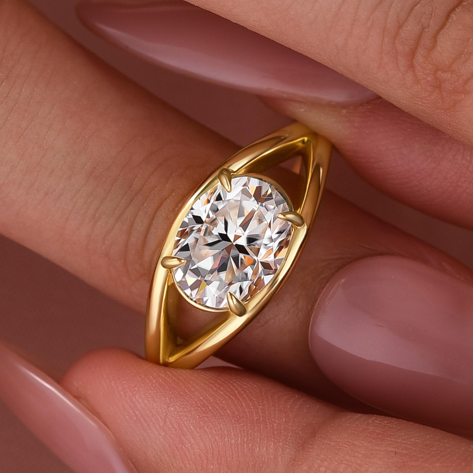 S925 Moissanite 2.0Ct Oval Cut Open Split Shank Travel Ring Everyday Wearable Ring For Her