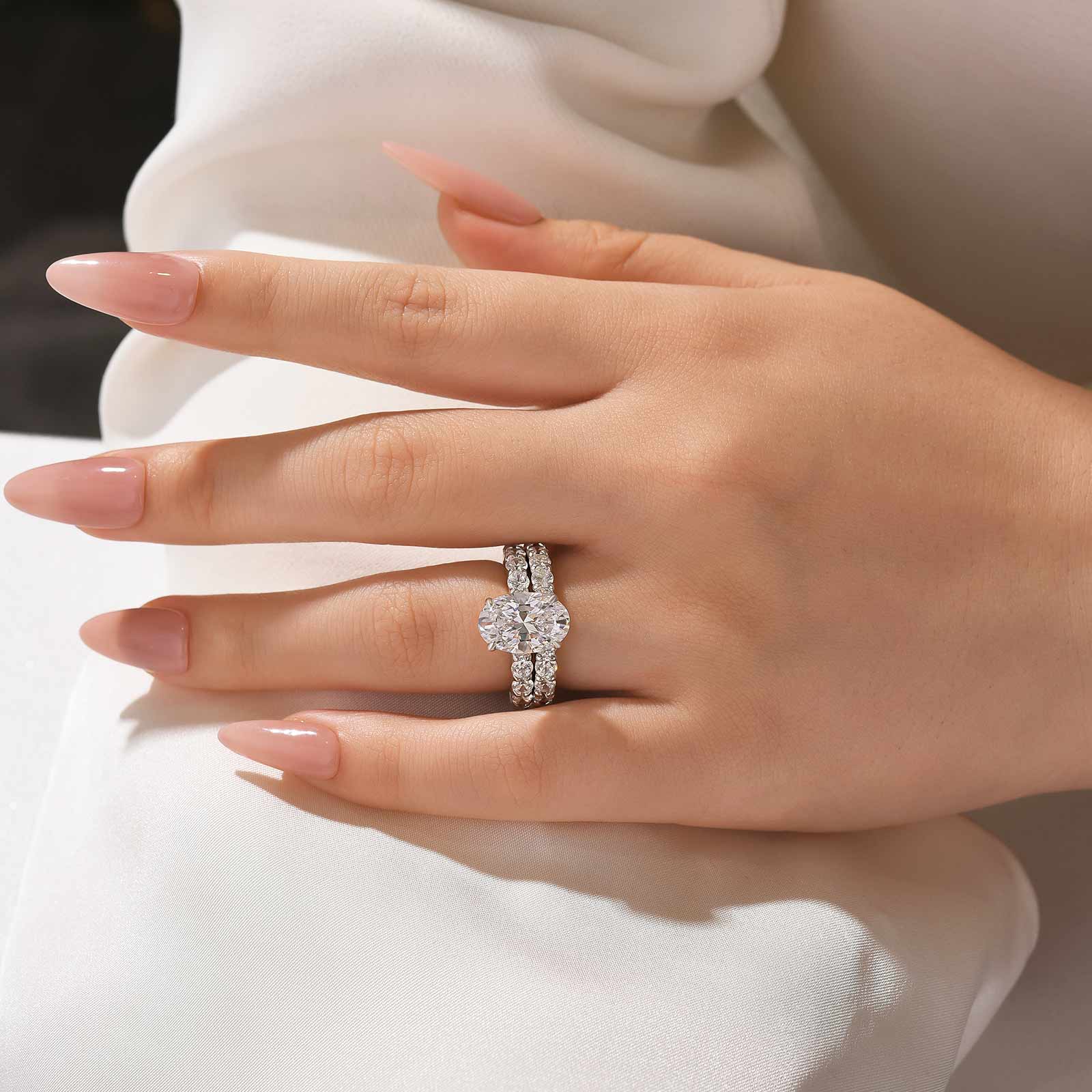 4.0Ct Oval Cut Simulated Diamond Promise Ring For Her With Eternity Wedding Band