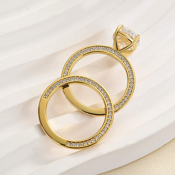 Louily Luxury Crushed Ice Oval Cut Wedding Ring Set