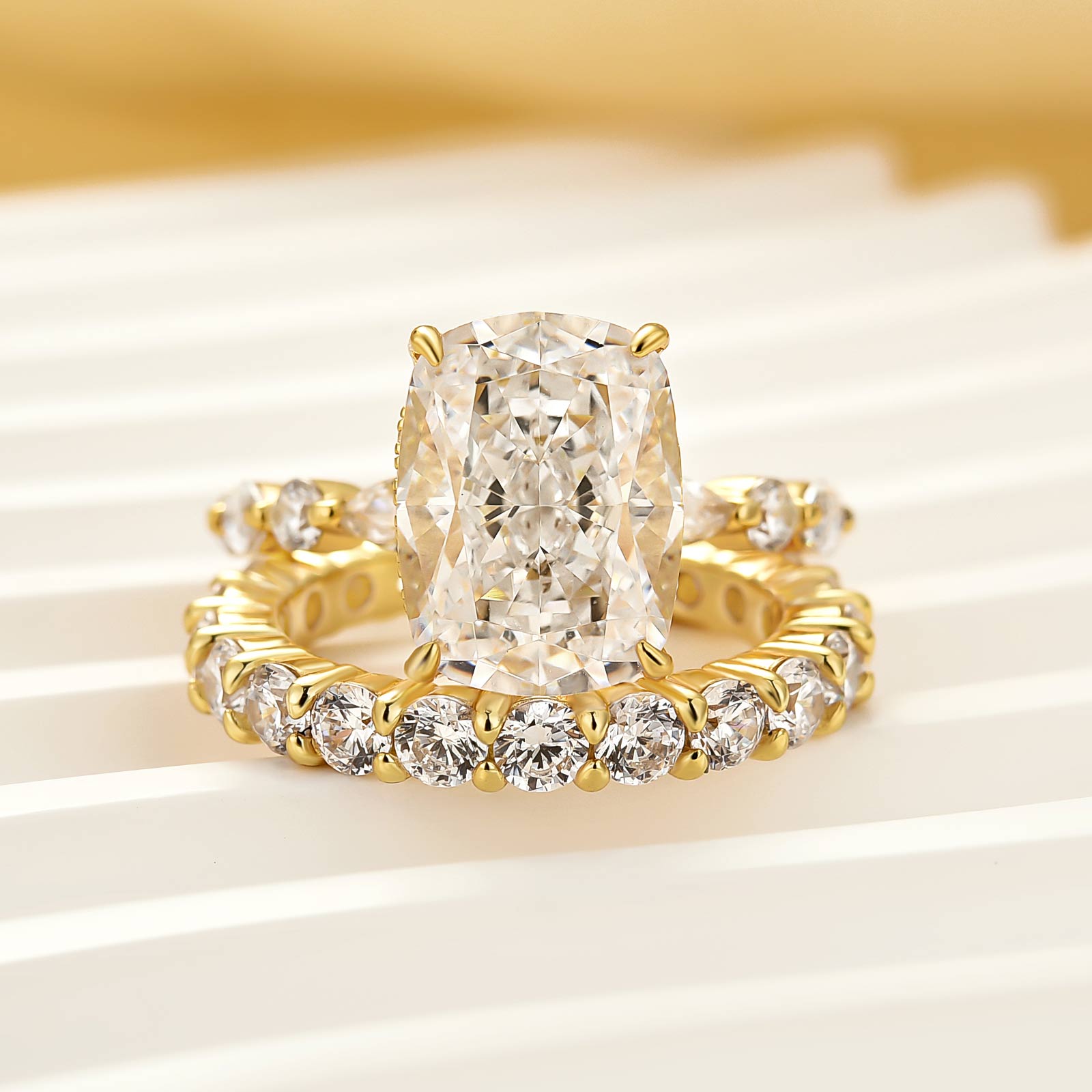 5.0Ct Cushion Cut Engagement Ring With Classic Wedding Band