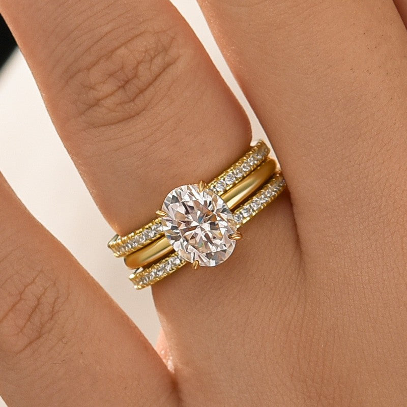 Moissanite Solitaire 2.0 Ct Oval Cut Yellow Gold Wedding Ring Set