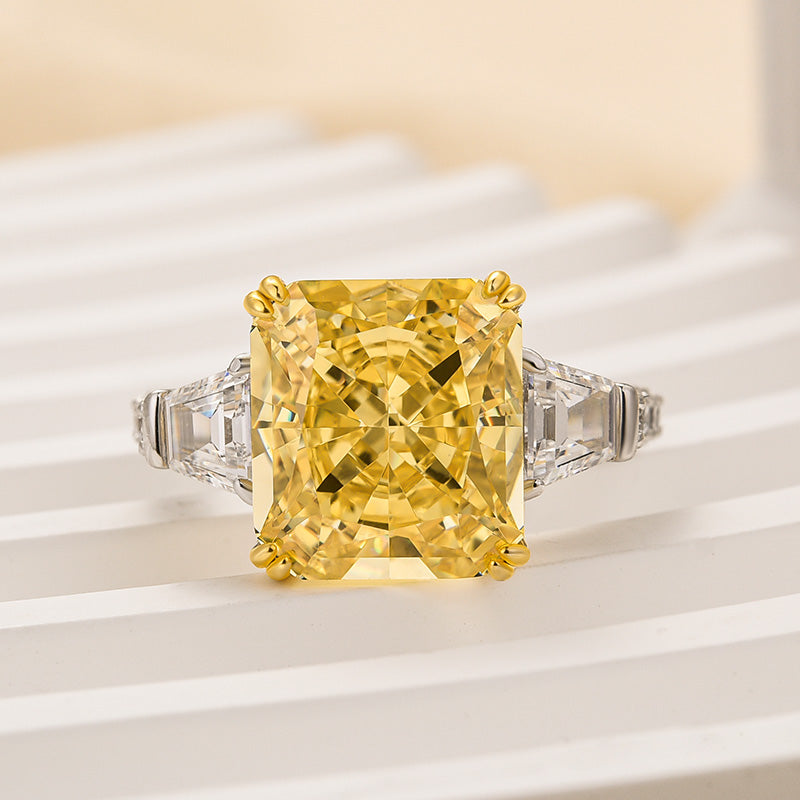 Louily Dazzling Yellow Stone Radiant Cut Three Stone Engagement Ring In Sterling Silver - louilyjewelry