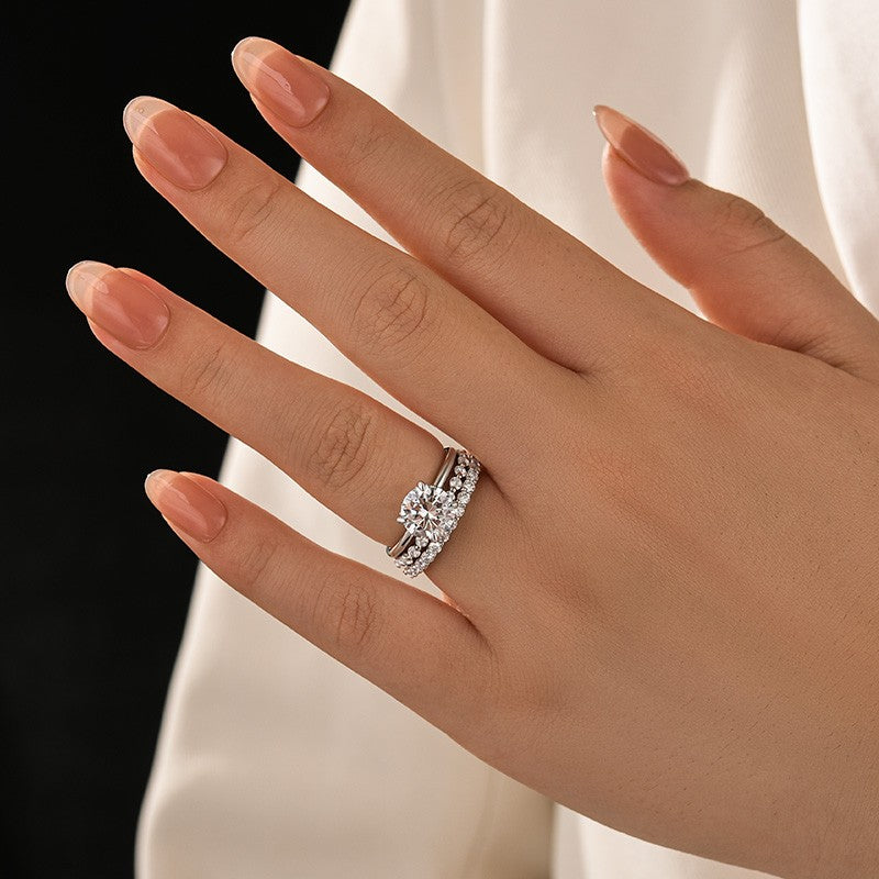 Moissanite Solitaire 2.0 Ct Round Cut White Gold Engagement Ring with Round & Marquise Accents Bands