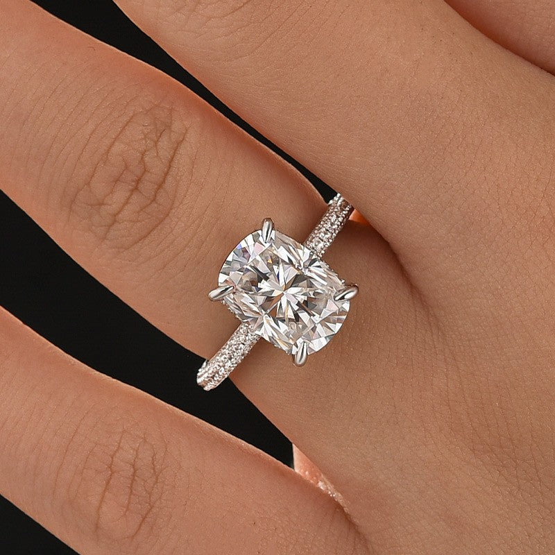 Moissanite 4.0Ct Cushion Cut White Gold Moissanite Diamond Engagement Ring