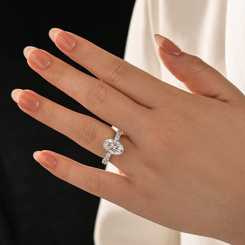 Moissanite 4.0Ct Oval Cut Hidden Halo Engagement Ring