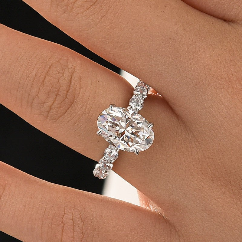 Moissanite 4.0Ct Oval Cut Hidden Halo Engagement Ring