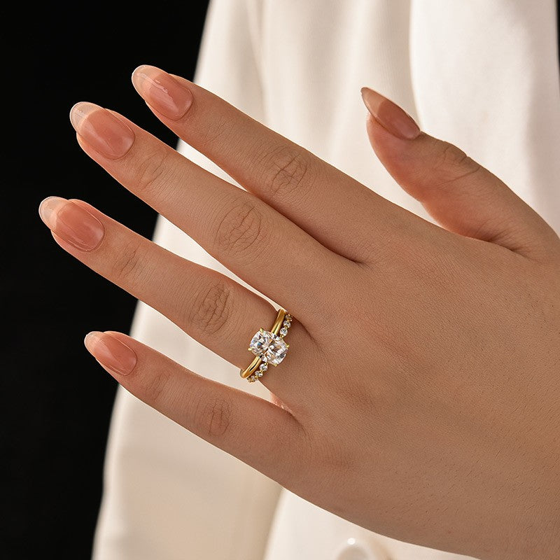 Moissanite 4.0 Ct Solitaire Cushion Cut Yellow Gold Wedding Set