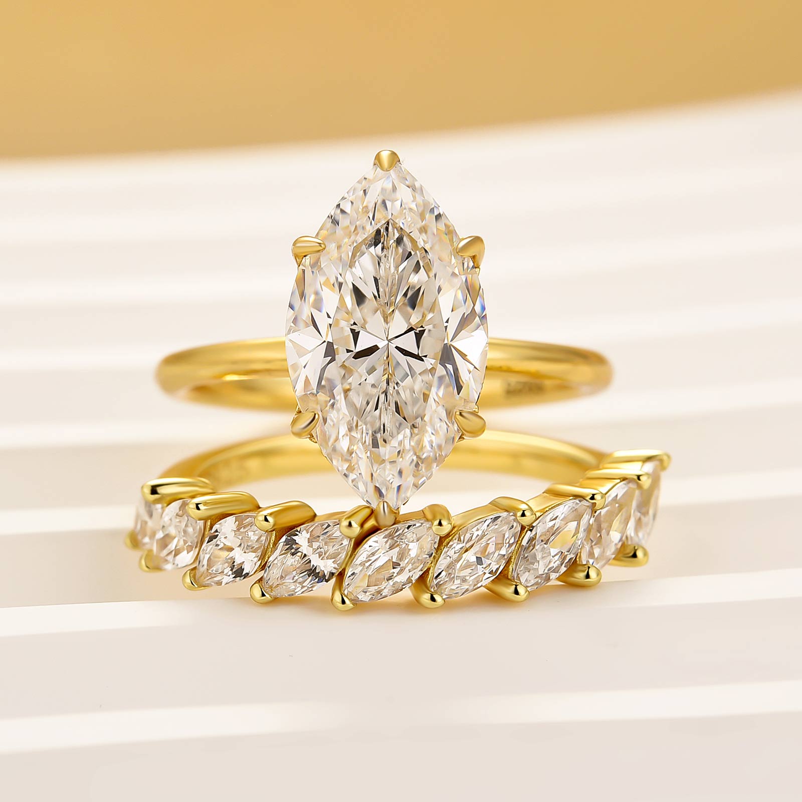 4.0 Ct Simulated Diamond Marquise Cut Wedding Ring For Travel With Eternity Wedding Band