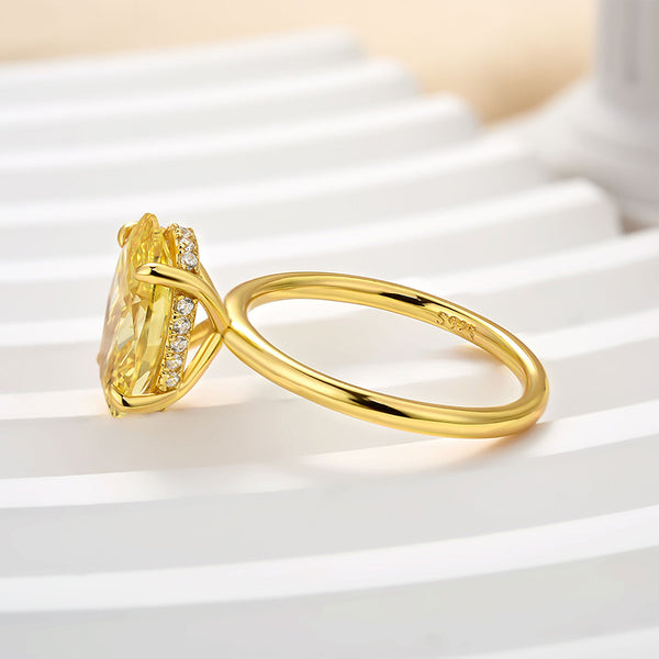 Louily Unique Yellow Stone 3.5 Carat Oval Cut Engagement Ring