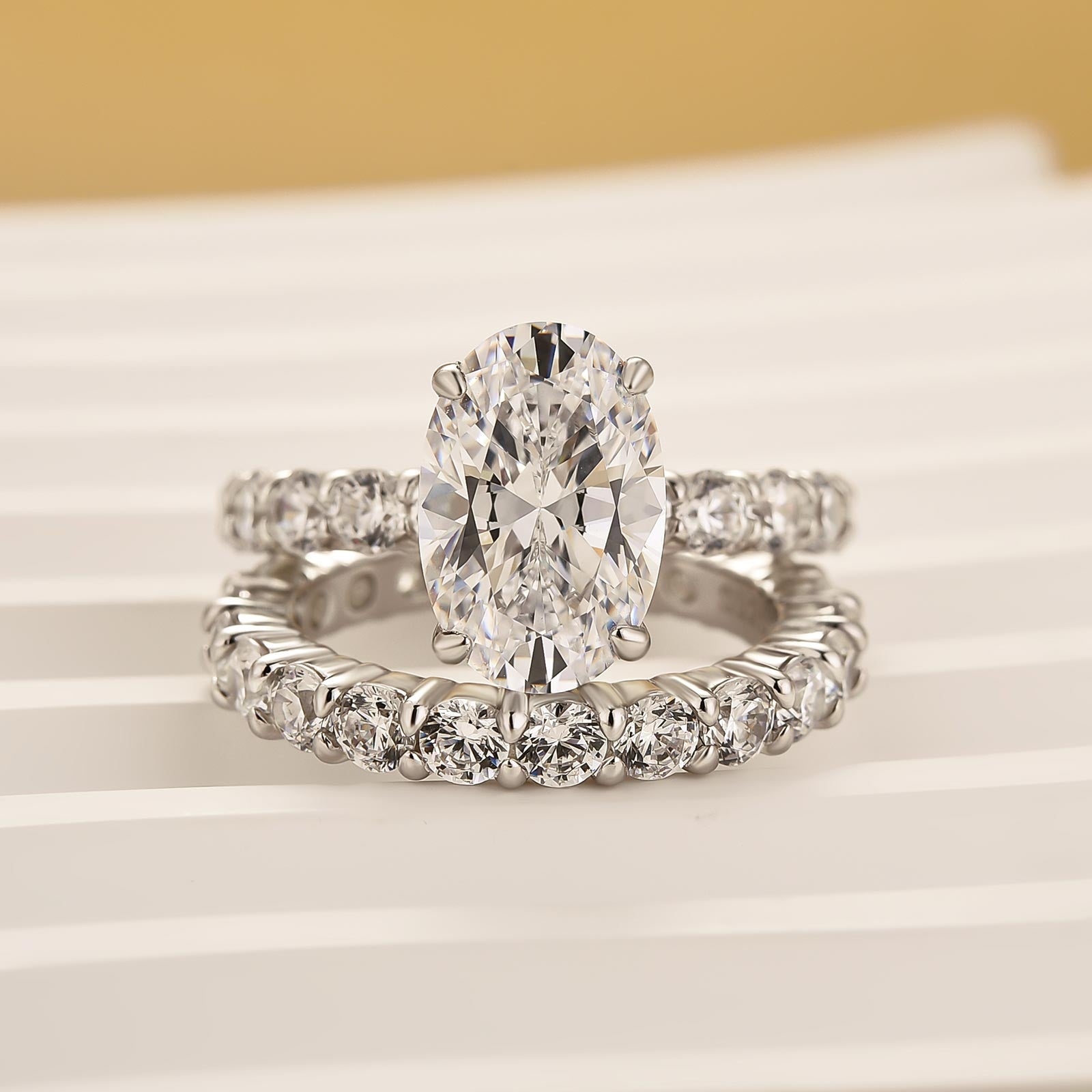 4.0Ct Oval Cut Simulated Diamond Promise Ring For Her With Eternity Wedding Band - louilyjewelry