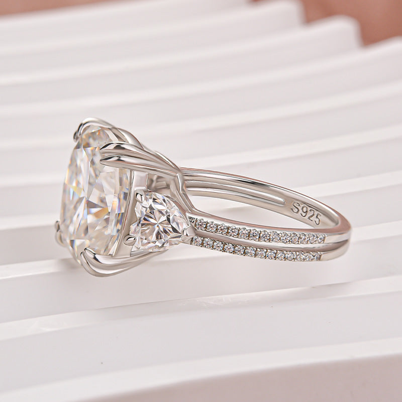 S925 6.0Ct Cushion Cut Three Stone Engagement Ring Simulated or Moissanite Diamond Bridal Rings For Women