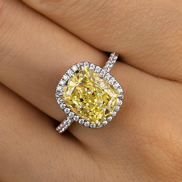 Louily Noble Halo Cushion Cut Yellow Stone Engagement Ring