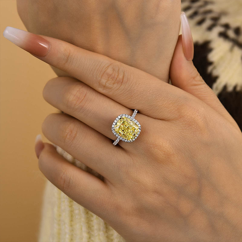 Louily Noble Halo Cushion Cut Yellow Stone Engagement Ring - louilyjewelry
