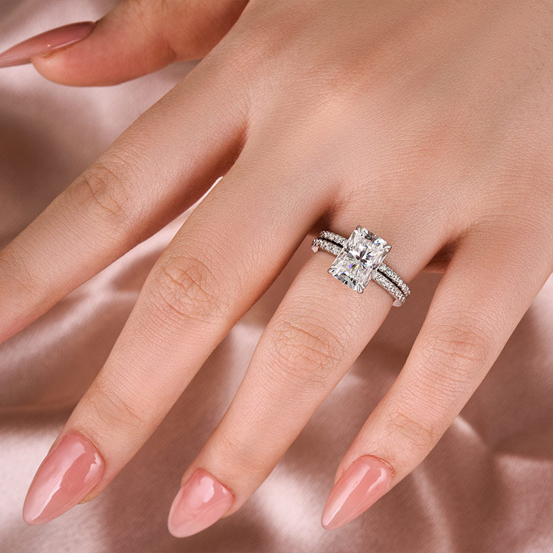 S925 3.5 Carat Radiant Cut Wedding Ring Set In Sterling Silver Holiday Ring Gift For Women