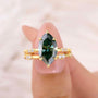 4.0CT Green Marquise Cut Moissanite Hidden Halo Nature Inspired Bridal Ring Set