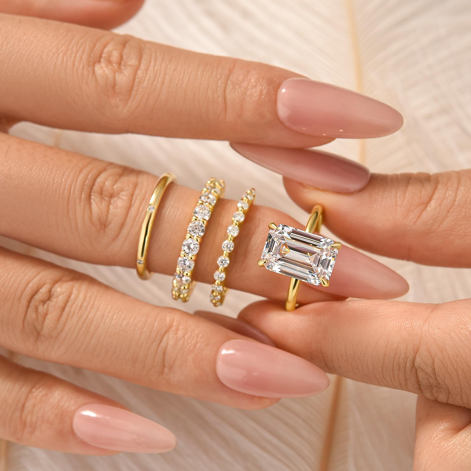 4PC 5.0Ct Emerald Cut Luxe Wedding Ring Set With Classic Wedding Bands