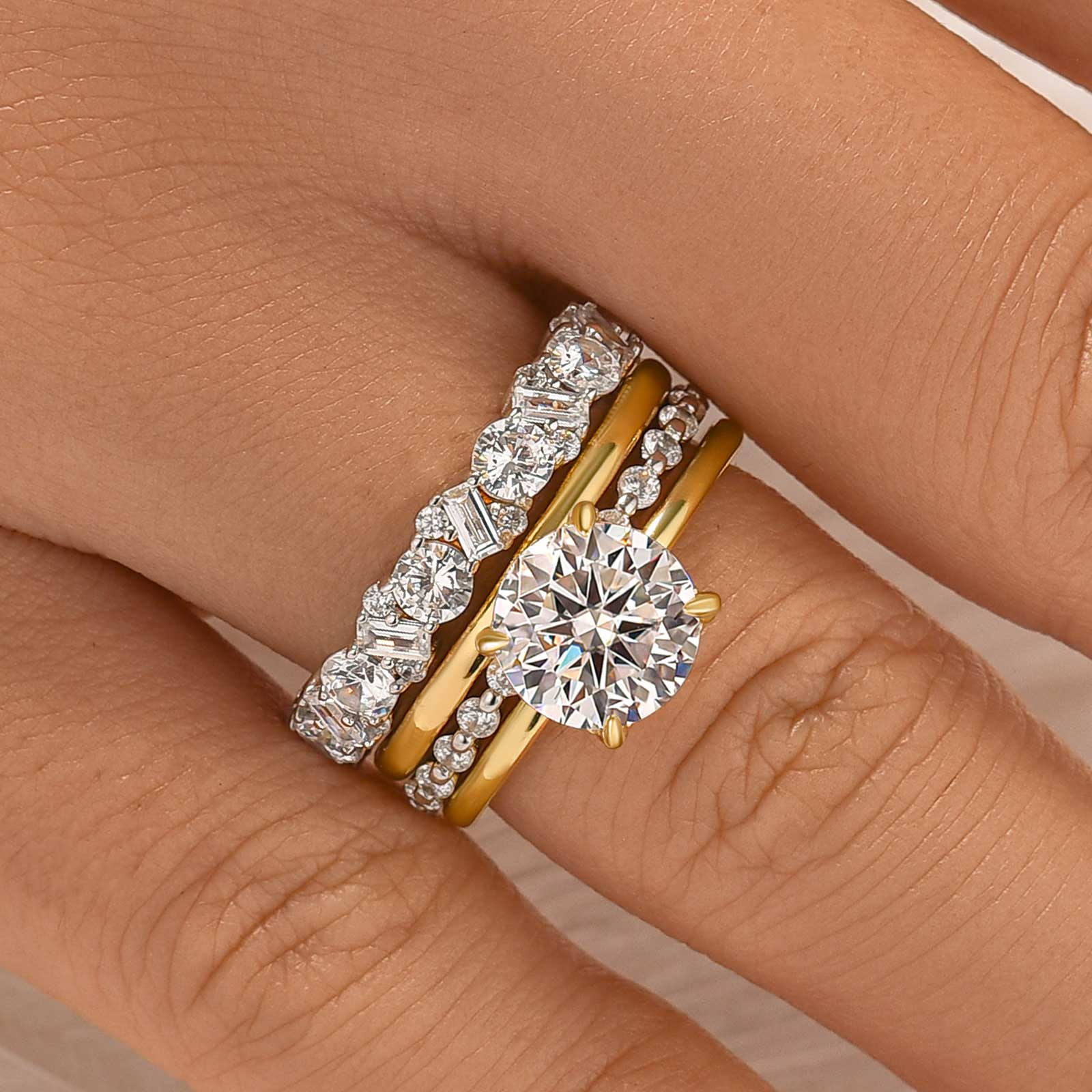 4PC 2.0Ct Round Cut Wedding Ring Set With Classic Wedding Bands