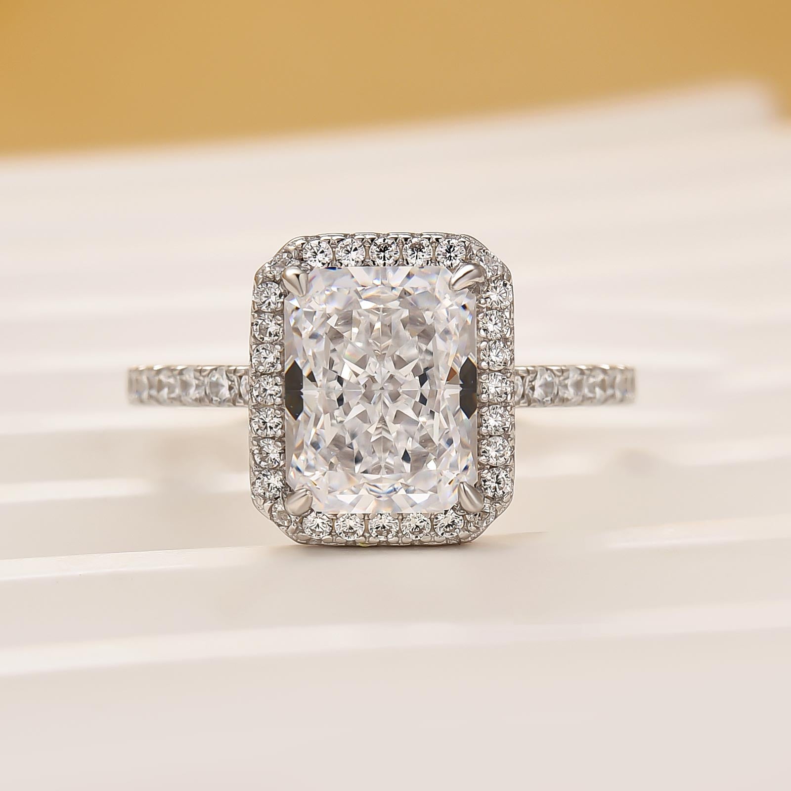 Louily Halo Radiant Cut White Sapphire Simulated Diamond Engagement Ring - louilyjewelry