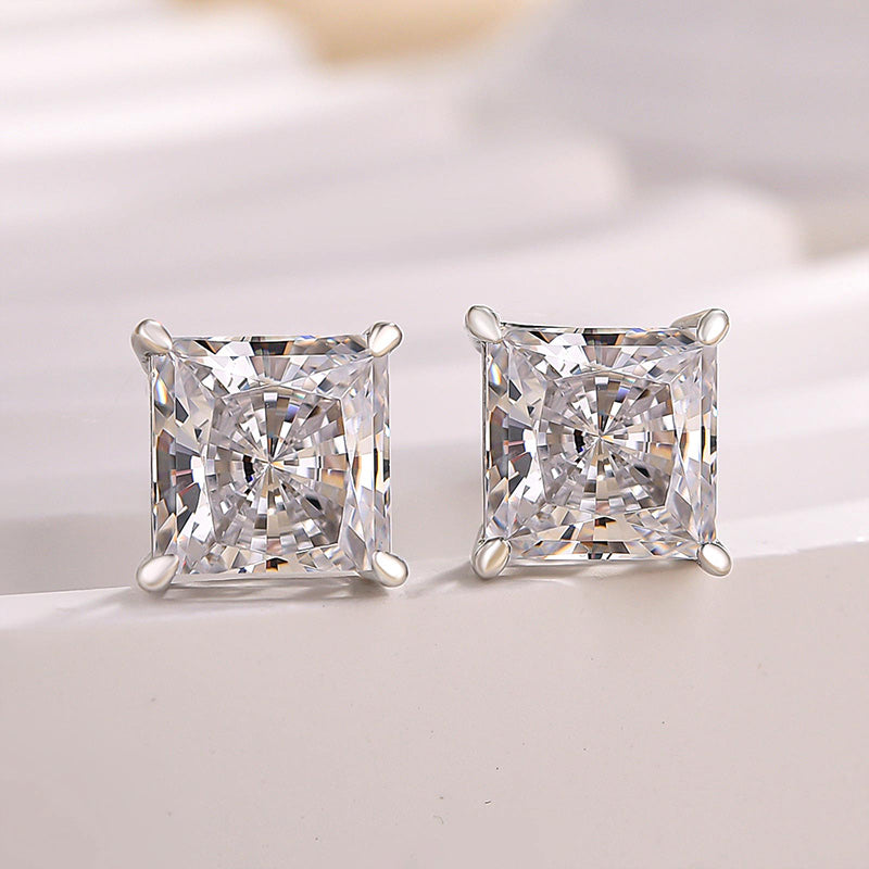 Louily Sterling Silver Classic Square Princess Cut Stud Earrings - louilyjewelry