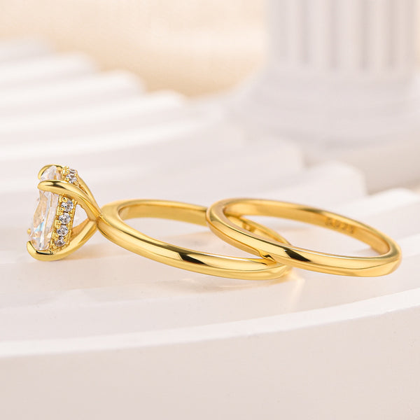 Louily Sparkle Yellow Gold Oval Cut Wedding Ring Set For Women In Sterling Silver