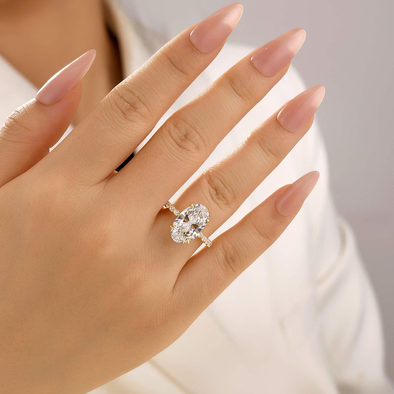 S925 5.0Ct Oval Cut Side Stone Yellow Gold Engagement Ring For Woman - louilyjewelry