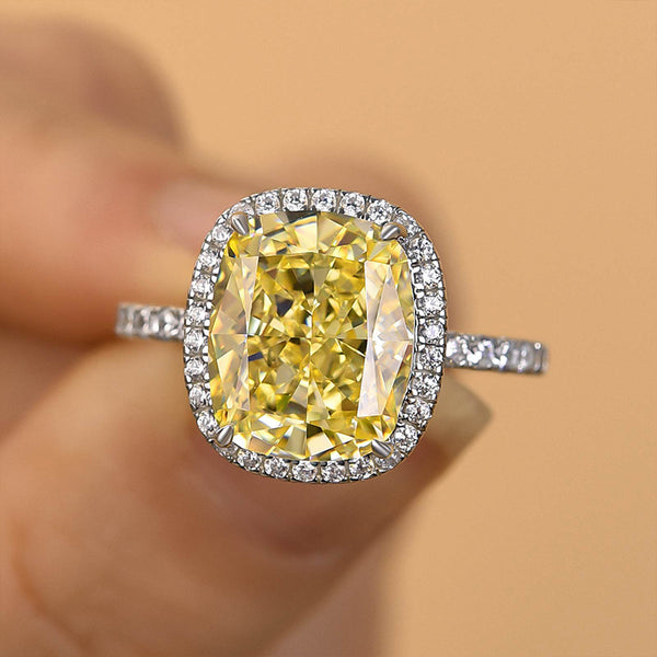 Louily Noble Halo Cushion Cut Yellow Stone Engagement Ring