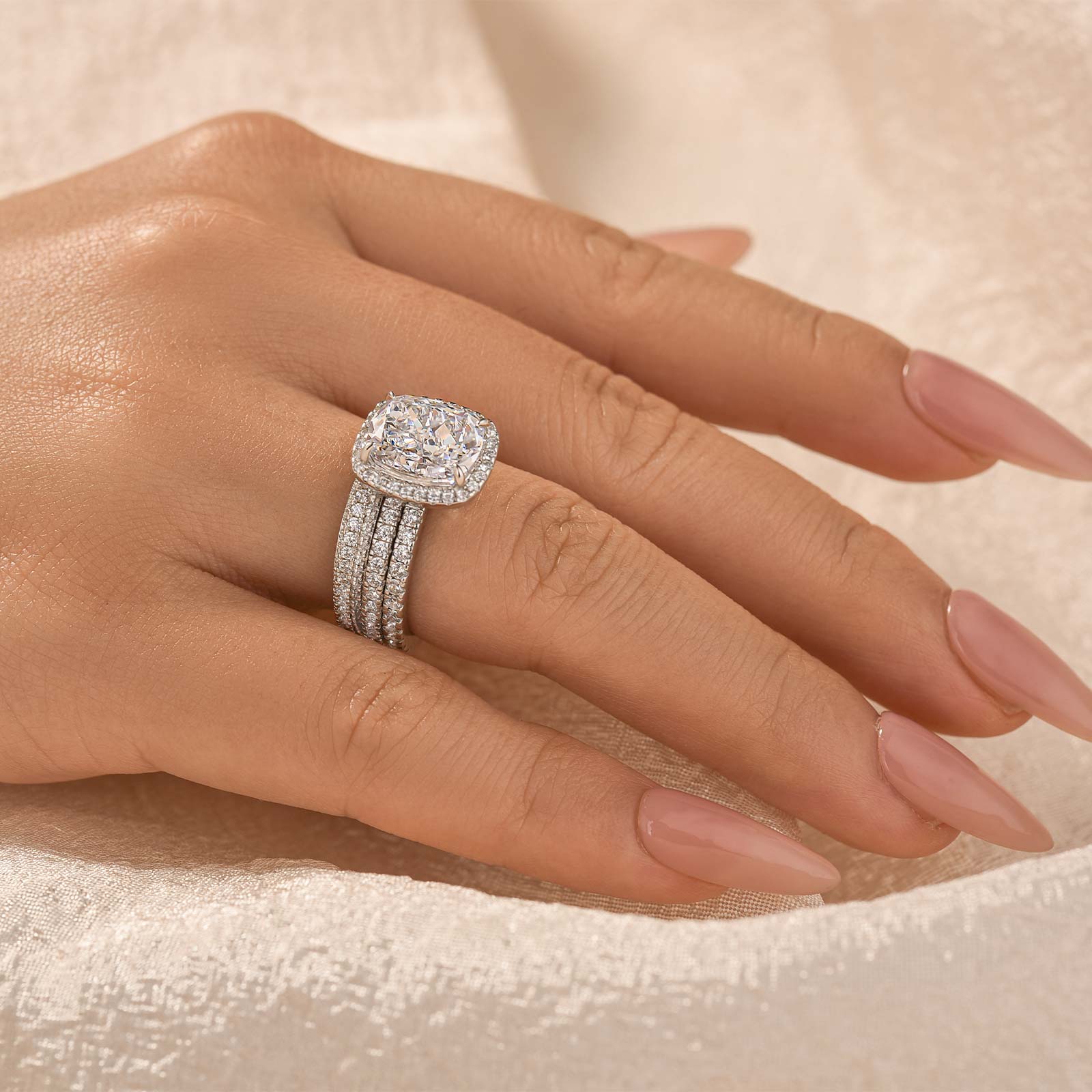 Louily Exclusive Halo Cushion Cut 3PC Wedding Set In Sterling Silver