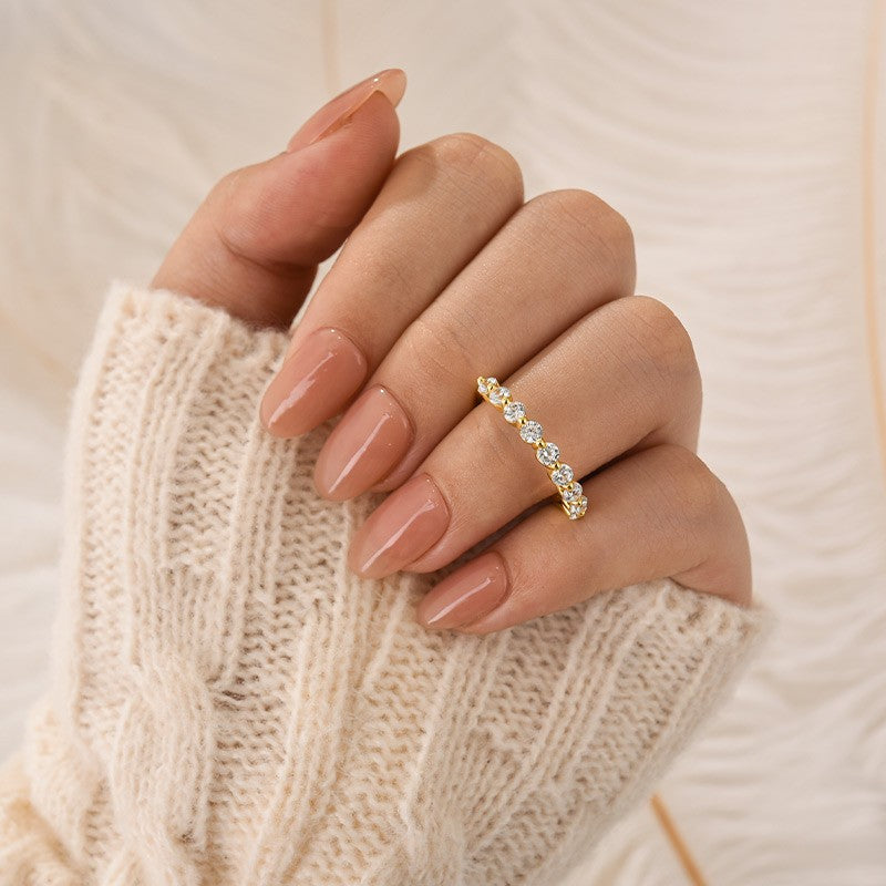 Classic 0.6Ct Half Round Cut Wedding Band In Sterling Silver